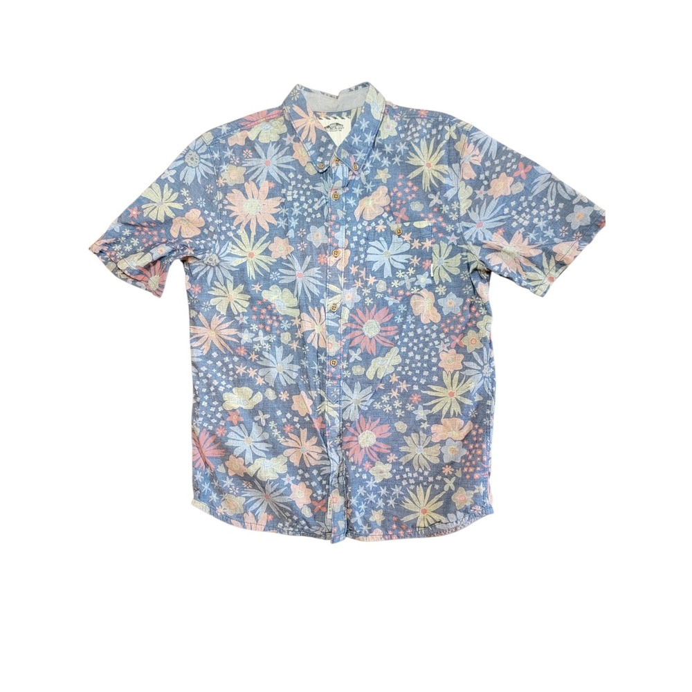 Vans Floral‎ Button Down Shirt Mens Large Blue Short Sleeve EUC Skate Top